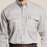 Ariat FR Solid Vent Work Shirt featuring button-down collar and chest pockets for professional comfort.