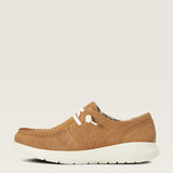 Ariat Womens Hilo - Tan Floral Emboss shoe featuring cushioned comfort and no-tie laces on a white sole.