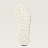 Sole of Ariat Womens Hilo shoe featuring a tan floral emboss design, showcasing the brand's logo and unique tread pattern.