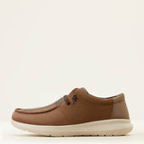 Ariat Brown Bomber Suede shoe with American Flag print side view showcasing comfort and style.