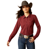 Ariat Womens Kirby Pro Shirt in burgundy, stylish western wear with long sleeves and a classic fit.