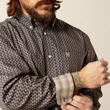 Ariat Wrinkle Free Fields Classic Fit Shirt featuring a patterned design and rolled up sleeves.