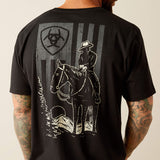 Ariat Big Sky Freedom T-Shirt featuring a cowboy riding a horse with a graphic design on the back.