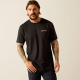Ariat Big Sky Freedom T-Shirt on a male model, featuring a black color and logo on the chest.
