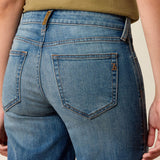Close-up of the back view of Ariat Perfect Rise Jazmine Wide Leg Crop Jeans showcasing the sleek design and denim texture.