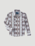 Wrangler Boy's Pale Sand Checotah Long Sleeve Western Snap Shirt with stylish pattern and front pocket.