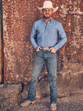 Wrangler Men's Cody Johnson One Pocket Button Down Shirt in Blue Diamonds