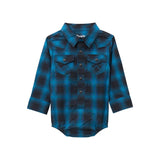 Wrangler® Baby Boy Bodysuit in Black and Blue Plaid, Long Sleeve, 100% Cotton Fabric
