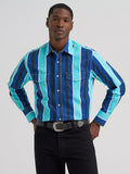 Wrangler® Brushpopper Western Snap Shirt - Cobalt Storm Blue Stripe