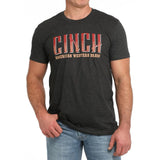 Cinch Men's Graphic Logo Short Sleeve Charcoal T-Shirt featuring bold CINCH lettering.