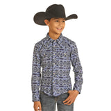 Rock & Roll Denim and Boys Blue Aztec Print Tek Long Sleeve Shirt