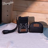 Wrangler Embroidered Dual Pouch Wristlet - Black