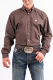 CINCH MENS SOLID BROWN BUTTON-DOWN WESTERN SHIRT #MTW1104236