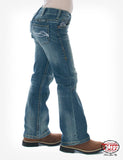 Cowgirl Tuff Kid's Don't Fence Me In Jeans #GJ-DFMI showcasing medium wash denim and gold stitching.