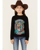 Rock & Roll Denim Girls' Western Cactus Long Sleeve Graphic Tee with playful cactus design and western style.
