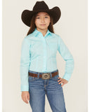 Cruel Girls' Solid Long Sleeve Button-Down Western Shirt Turquoise CTW3120002