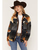 Wrangler Women's Hay Away Snap Sherpa Jacket with horse print and ranch style, perfect for outdoor work.