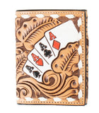 3D Mens Trifold Wallet Hand Painted Ace Cards Natural