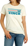 Cinch Womens S/S Logo Screen Print Cream T Shirt with colorful stripes and logo graphic.