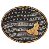 Montana Silversmiths Freedom's Majesty Attitude Buckle featuring an antiqued silver American flag design with eagle.