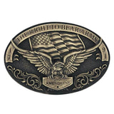 Montana Silversmiths The Right to Bear Arms belt buckle featuring an eagle and American flag design.