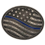 Montana Silversmiths In Blue Attitude Buckle featuring American flag design with blue accents