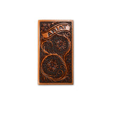 Ariat Men's Genuine Leather Rodeo Wallet – Floral Embossed with Ariat Banner, Tan