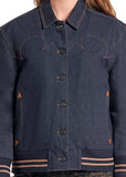 Rock & Roll Denim Bomber Jacket in 200 Dark Wash BW92D09835