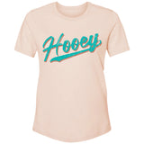 Hooey Varsity Peach t-shirt with teal logo, featuring a soft feel and traditional fit, perfect for casual wear.