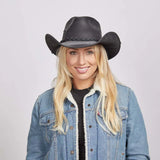 American Hat Makers Hollywood Black Leather Cowboy Hat