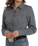 Cinch Women's Geometric Black Print Button Down Shirt featuring a chic pattern and elegant design.