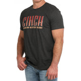 Cinch Men's Graphic Logo Short Sleeve Charcoal T-Shirt worn by model showcasing the design and fit.