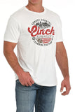 Cinch Men's Bunkhouse Tee featuring cowboy country design in white and red with casual fit.