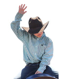 Cinch Boy's Turquoise Geo Print Button Long Sleeve Shirt
