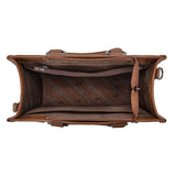Inside view of Montana West Tooled Concho Tote/Crossbody showcasing compartments and zippered pocket.