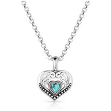 Montana Silversmiths Fierce Hearts Necklace NC6103 with turquoise heart pendant on silver chain.
