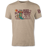 Red Dirt Hat C graphic t-shirt featuring cowboy boot and cactus design, perfect for Western fashion enthusiasts.