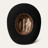 Interior view of a Stetson Corral 4X Cowboy Hat featuring satin lining and leather sweatband.