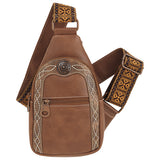 Nocona Sling Crossbody Bag in brown with decorative stitching and stylish strap, perfect fashion accessory for everyday use.