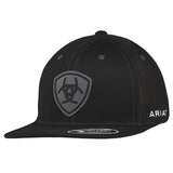 ARIAT SUEDE PATCH BLACK SHIELD cap showcasing the Ariat shield logo on a stylish black backdrop.
