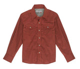 Wrangler Boys 20X Competition Shirt in red with long sleeves and button-up front.