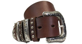 Nocona Ladies Brown Leather Belt with decorative silver buckle and multiple keepers for added style.