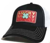 Lucky Chuck Red Trio Patch Hat - Snapback Trucker Cap with Shamrock