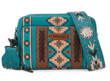 Wrangler Aztec Printed Crossbody Purse With Wallet Compartment - Turquoise