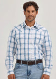Wrangler Mens Retro Long Sleeve Plaid Shirt Light Blue