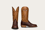 Tecovas - The Cody boots featuring chocolate bison leather and a decorative cowhide shaft.