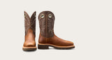 Tecovas LongHaul Waterproof Square Composite Toe Work Boot in Saddle/Fossil, showcasing robust Western design and functionality.