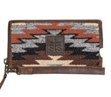 Guadalupe Serape wallet with intricate woven patterns and leather trim for stylish storage.