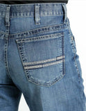 Cinch Mens White Label 045 Performance Jean - Medium Stone back pocket view with detailed stitching.