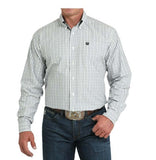 Cinch Long Sleeve Classic White and Gray Plaid Button Down Mens Shirt